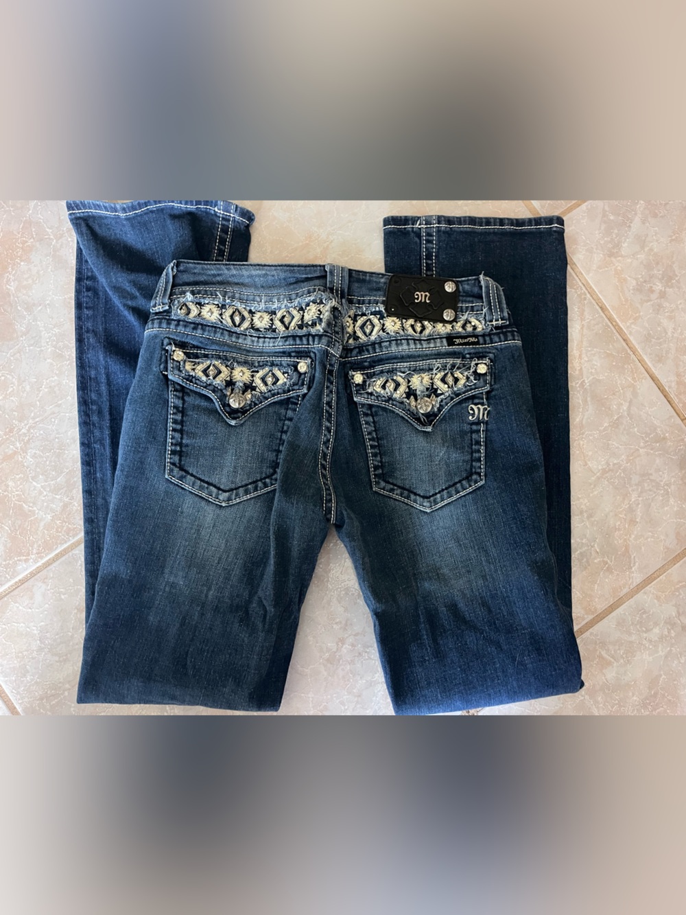 Miss Me Dark Blue Boot Cut Jeans with Embellished Back Pockets
